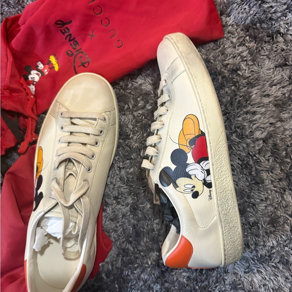 Gucci Cream and Orange Sneakers with Mickey Mouse Design - Picture 3 of 4